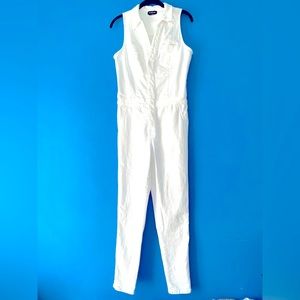 White Bebe Stretch Denim Skinny Jumpsuit